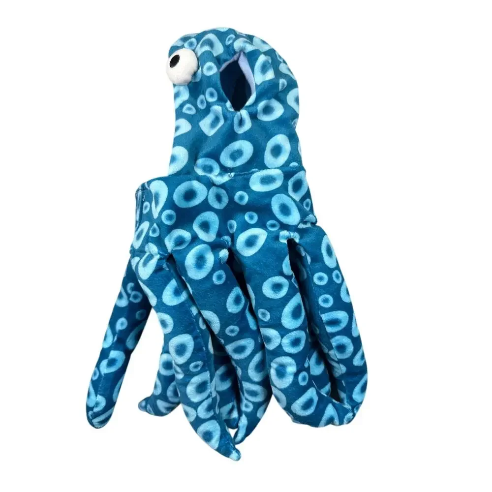 Octopus Dog Costume Blue Circle Print Plush Hood